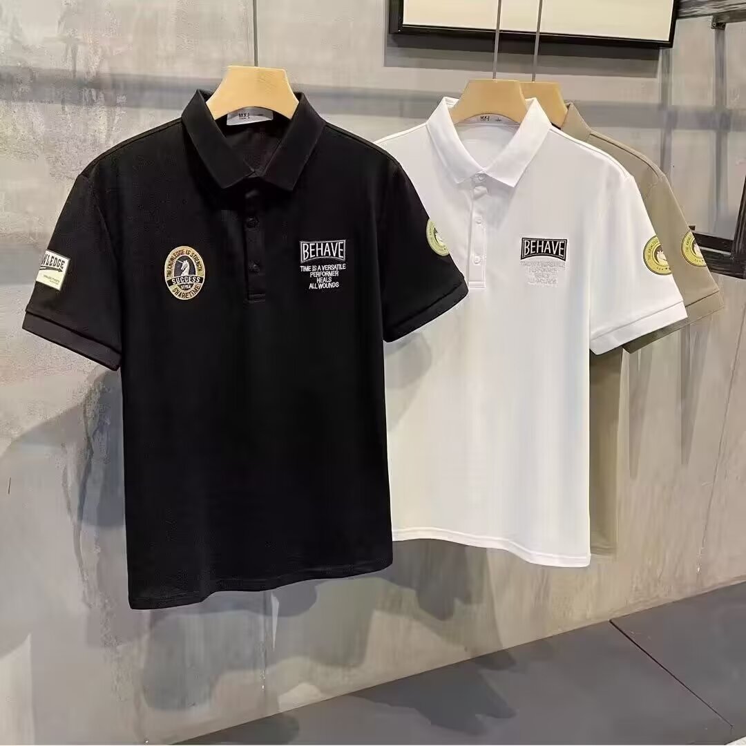 Polo a maniche corte stampata con stemma 2024, maglietta da uomo con risvolto trendy, bella, alla moda e aderente_voghion.com