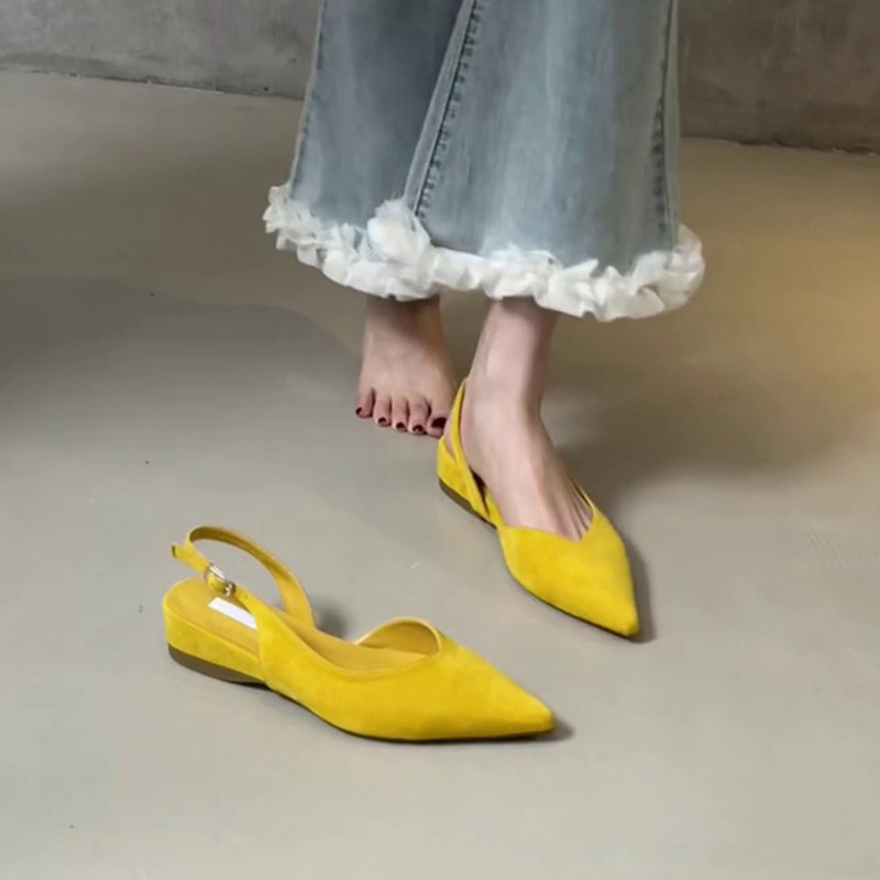 Pointed Toe Temperament Wedge Heel Toe Sandals for Women with Back Strap French Simple Evening Shoes Commuting Small Shoes