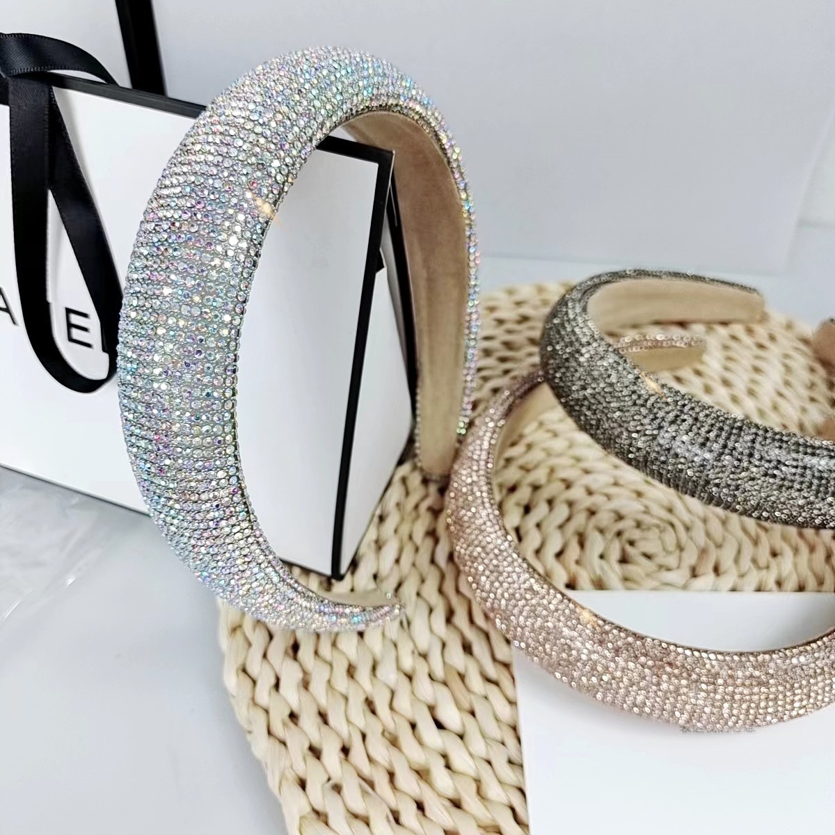 跨境法式復古超閃水鑽高顱頂發箍輕奢簡約時尚高級感鑲鑽寬邊髮飾