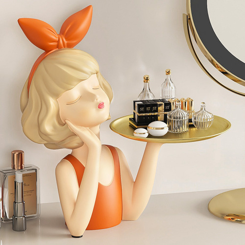 Bow girl tray entryway ornaments shoe cabinet living room desktop bedroom key storage home soft decorations