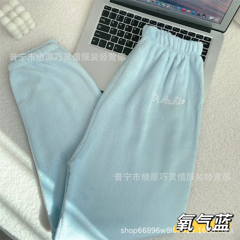 Pantalones de pijama de franela de coral de dibujos animados, pantalones de pijama de hombre, pantalones de invierno de otoño de mujer, pantalones caseros