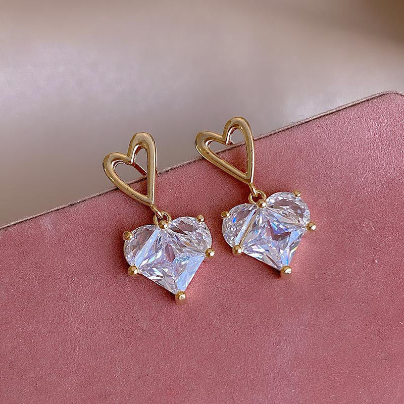 Wedding, Birthday, Festival Occasion Lady Fashion Simple Style Heart Rhinestone Artificial Gemstones Earrings