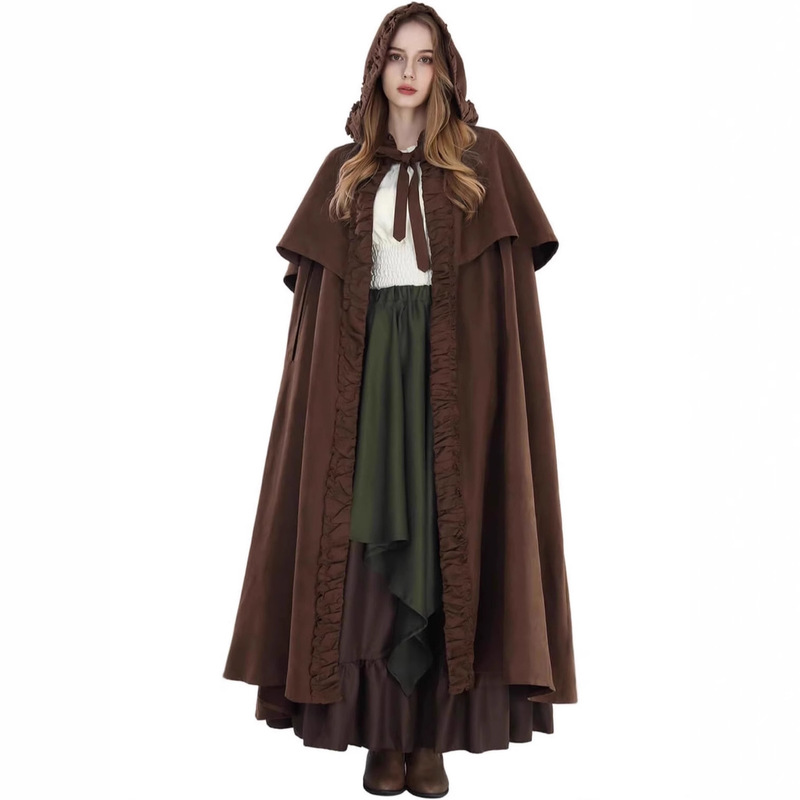 Renaissance Hooded Cloak Women Medieval Cape Halloween Cosplay Knight Gothic Female