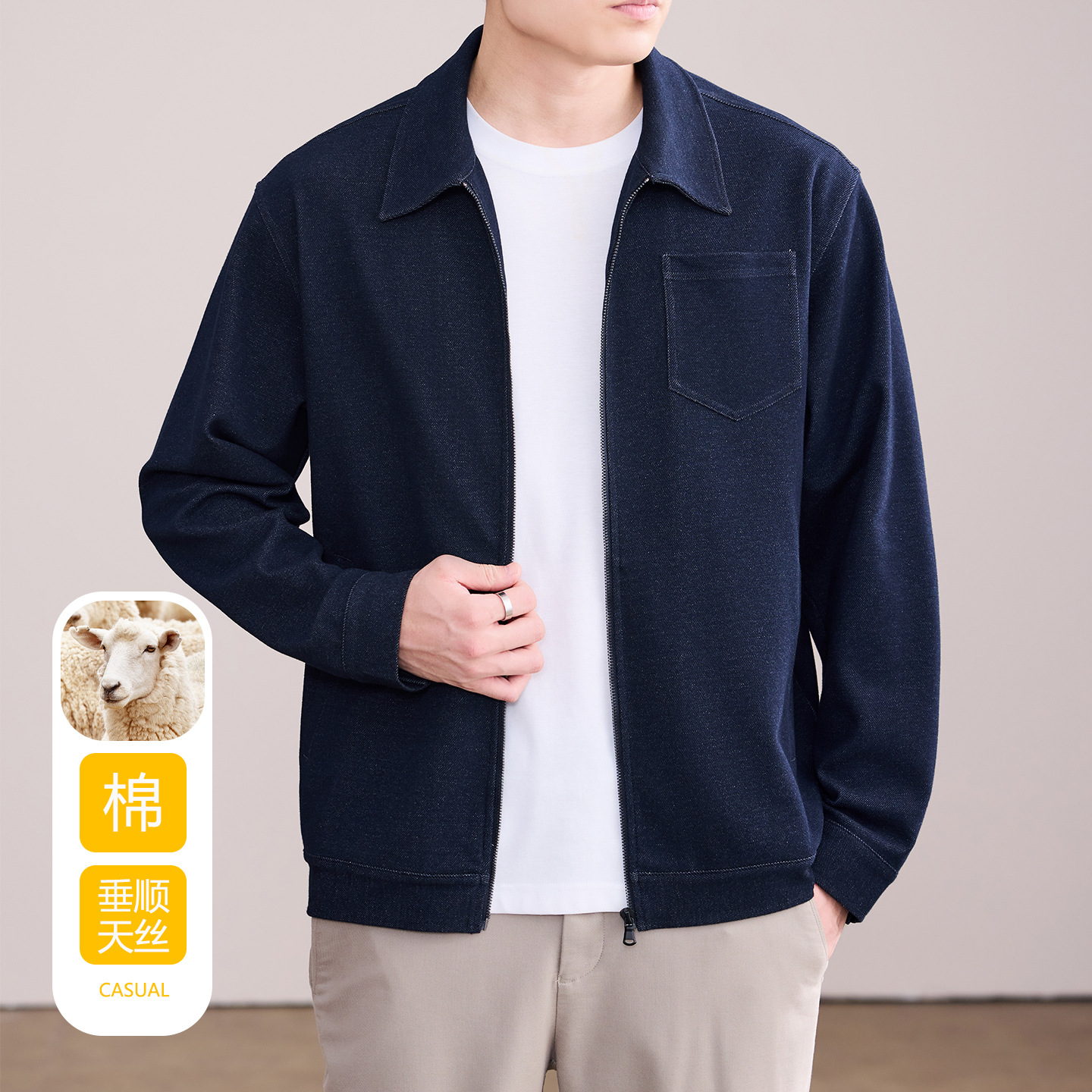 Autumn and Winter Thick Wool Tencel Denim Jacket Lapel Jacket Casual Fashion Jacket Men's Autumn and Winter Long Sleeve 7138