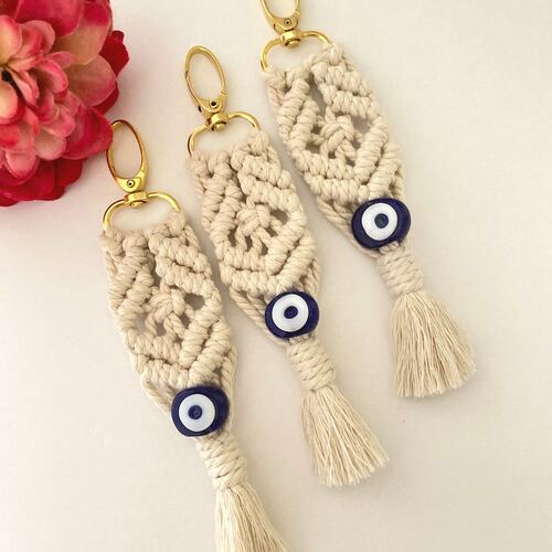 Bohemian hand-woven cotton tassel pendant devil's eye keychain cross-border foreign trade supply