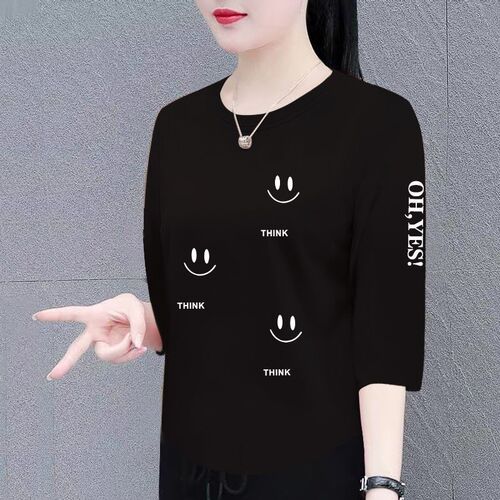 2026 New Arrival Last Piece Discount T-Shirt for Women Spring and Summer 7/8 Sleeve Korean Style Loose Hides Fat Fashionable Versatile Top Trendy
