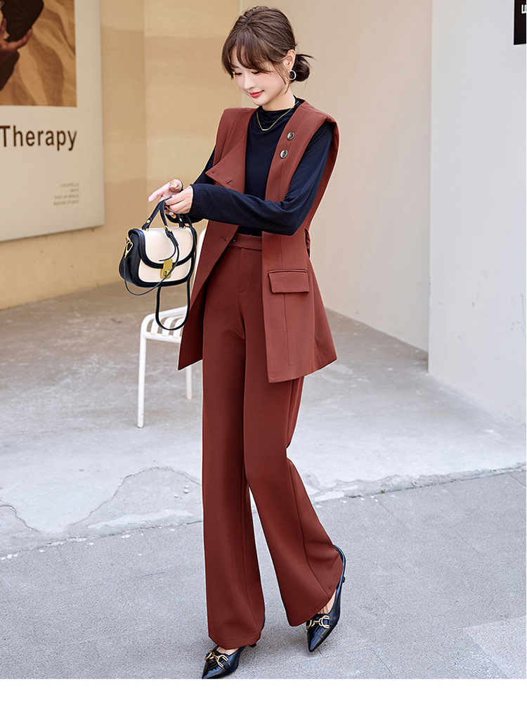 GraceChic Damen-Anzug, modisch und elegant, Herbst, neues figurformendes Blazer-T-Shirt, gerade Hose, dreiteiliges Westen-Set_voghion.com