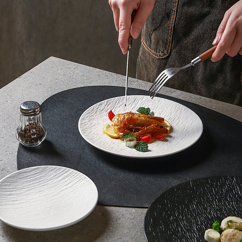 흑백 암석 패턴 세라믹 식기 서양 음식 가정용 접시 8inch 얕은 접시 플랫 플레이트 하이 엔드 스테이크 접시 원형 접시