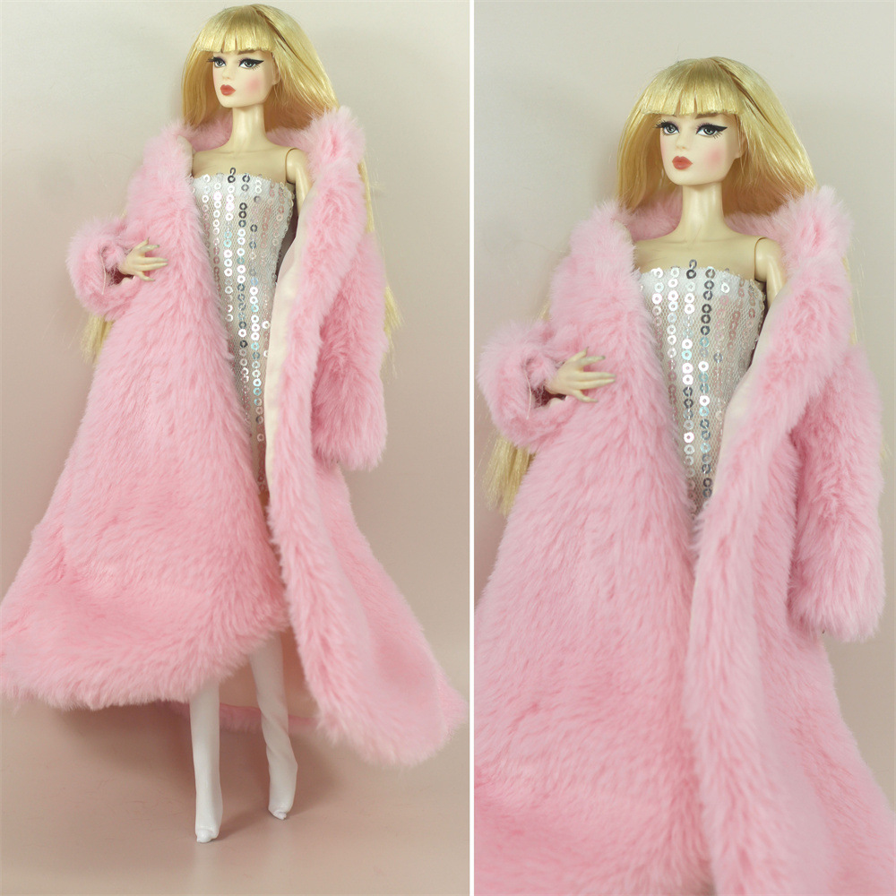 11寸30cm外贸娃娃衣服服装 粉色洋娃娃衣服毛大衣+裙 两件套
