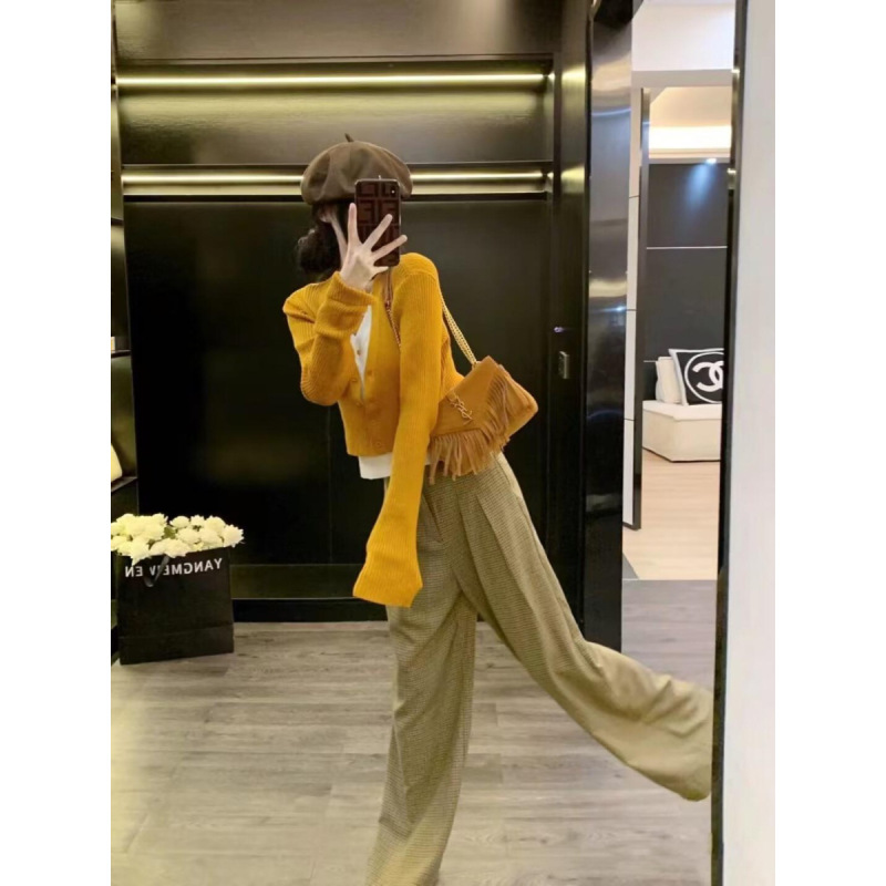 实价现货新款美拉德穿搭一整套干练气质假两件针织衫职业两件套装|undefined