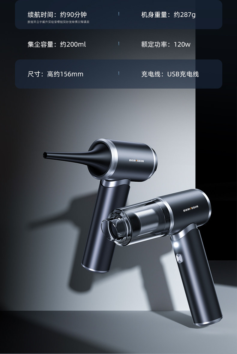 Car vacuum cleaner, wireless charging, for car and home use, with powerful suction, high power, compact, handheld, and mini size for in-car use