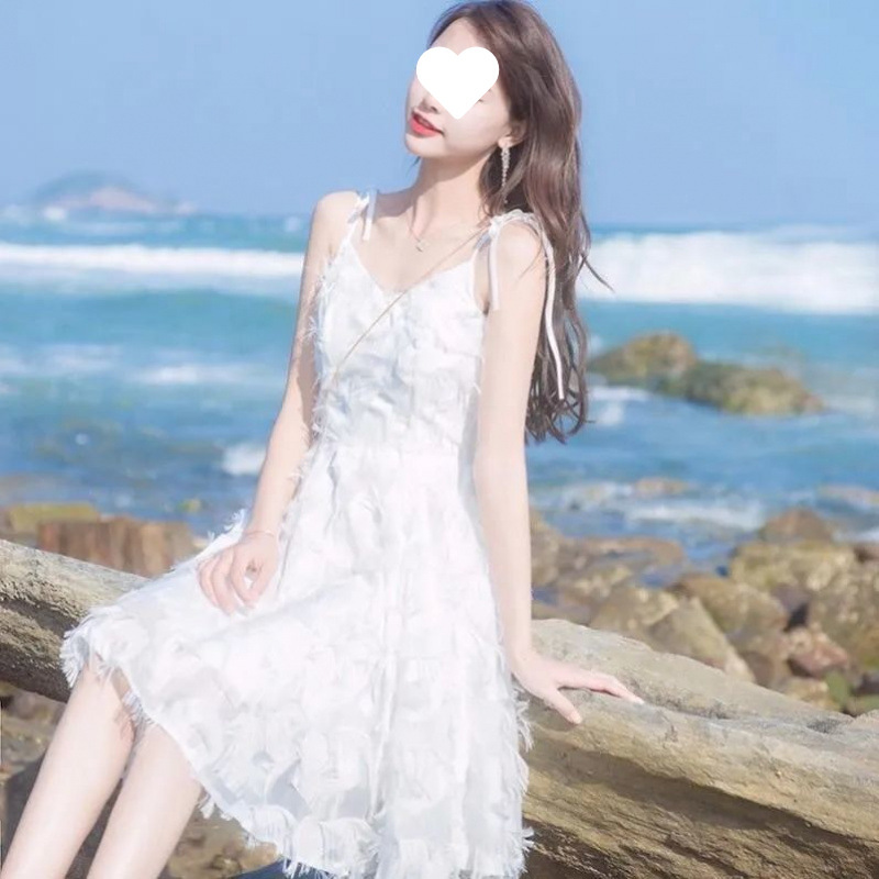 2025夏季台湾新款女装裙子沙滩裙小个子a字仙女裙流苏吊带连衣裙|undefined