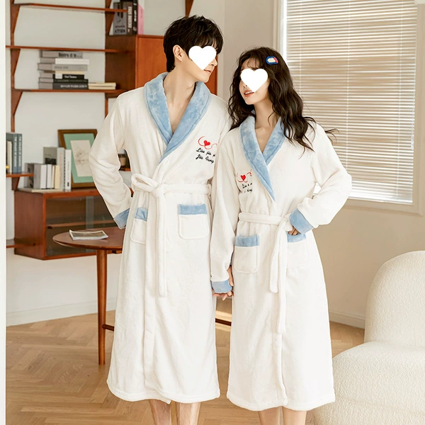 Flannel white bathrobe