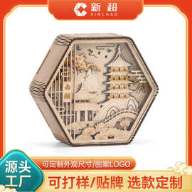 国潮文创木质木雕灯杭州印象木制小夜灯著名景区旅游纪念品木雕灯