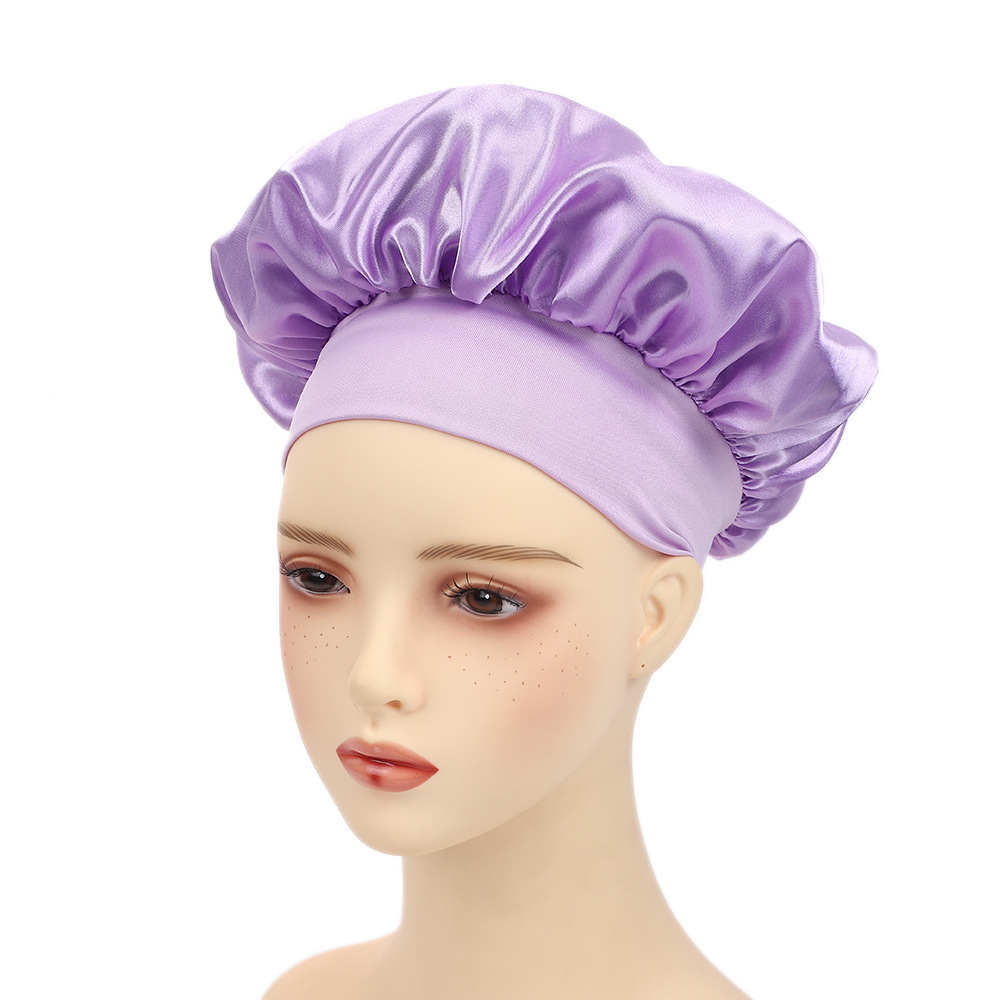 Amazon damas de borde ancho de alto elástico sombrero, sombrero de dormir, sombrero de baño, sombrero de quimioterapia, sombrero de seda, sombrero de cuidado del cabello transfronterizo