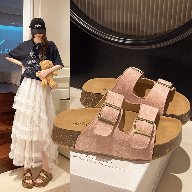 Женские ретро-шлёпанцы Birkenstock на толстой подошве 4,5 см, летняя новинка 2025 года, сандалии Birkenstock из пробковой кожи