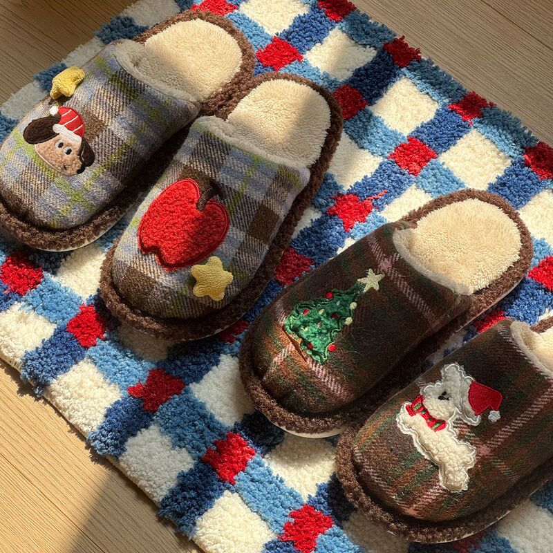 Christmas Tree Cotton Slippers Autumn and Winter Cartoon Cute Indoor Home Non-Slip Furry Slippers Winter Floor Cotton Slippers for Women