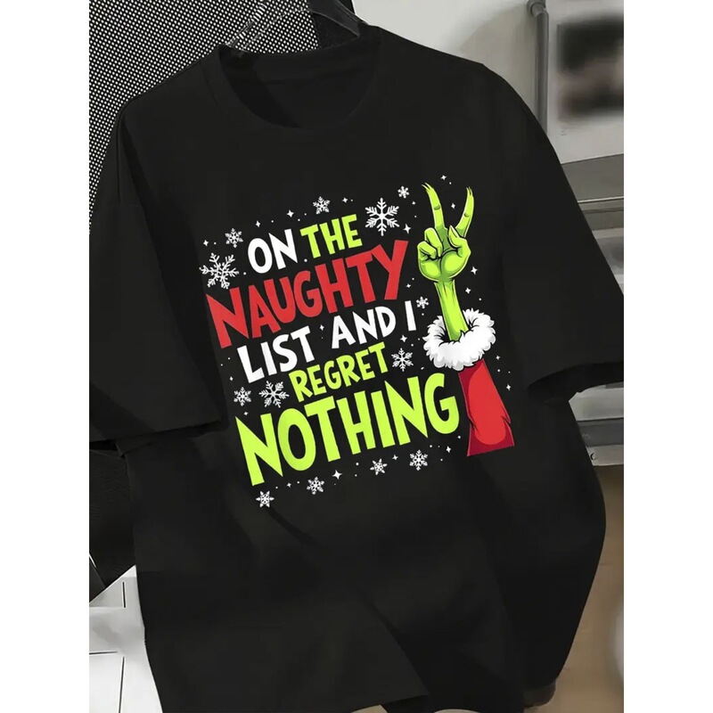 【European Size Cotton T-Shirt】 "I'M on the Bad Boy List, and I Have Nothing to Regret" Graphic Black T-Shirt -