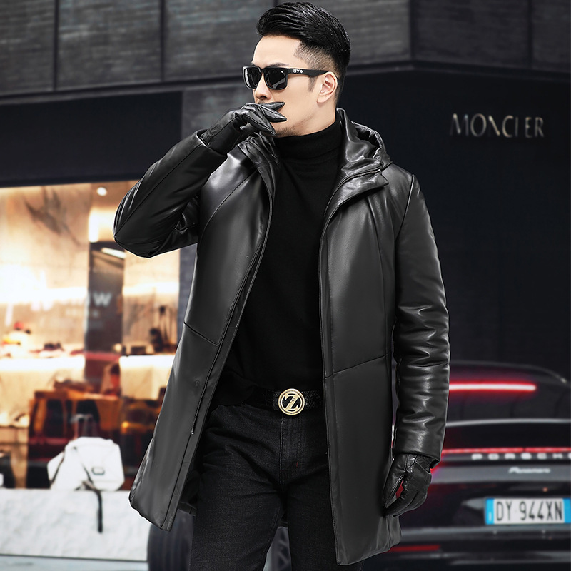 DK New sheepskin leather coat winter thickened hooded leather down coat men's fur coat
