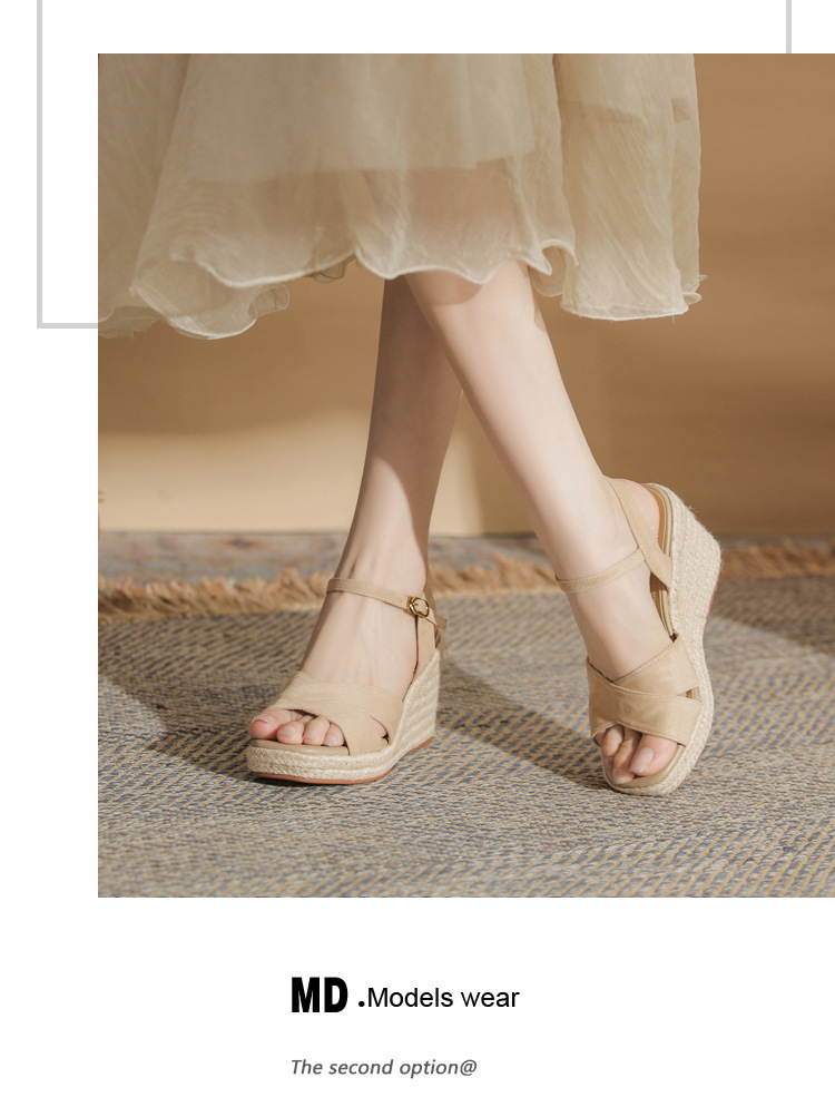 Sandal cao gót nữ hở mũi đế xuồng gót cao 9 cm, quai ngang đan dây thừng — Xanh lá cây nhạtcolor chi tiết 12