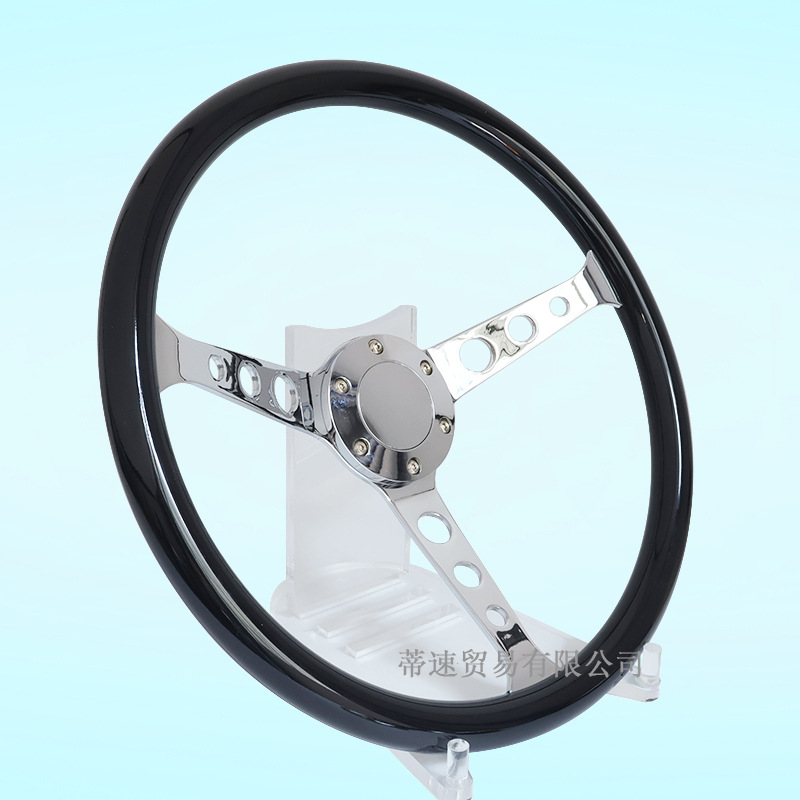 Factory Direct Sales Car Modification Glossy Black Round Hole Steering Wheel 15inch Electroplated Universal Racing Steering Wheel 380mm