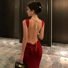 现货春夏新款荡领性感露背修身显瘦包臀礼服年会圣诞生日连衣裙女