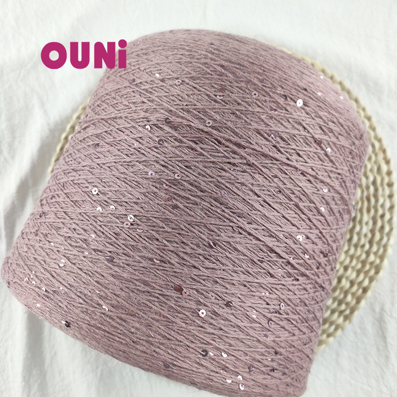 亚麻纱精梳棉段染钩针美利奴纺织皮革针织面料厂家花式珠片彩点纱