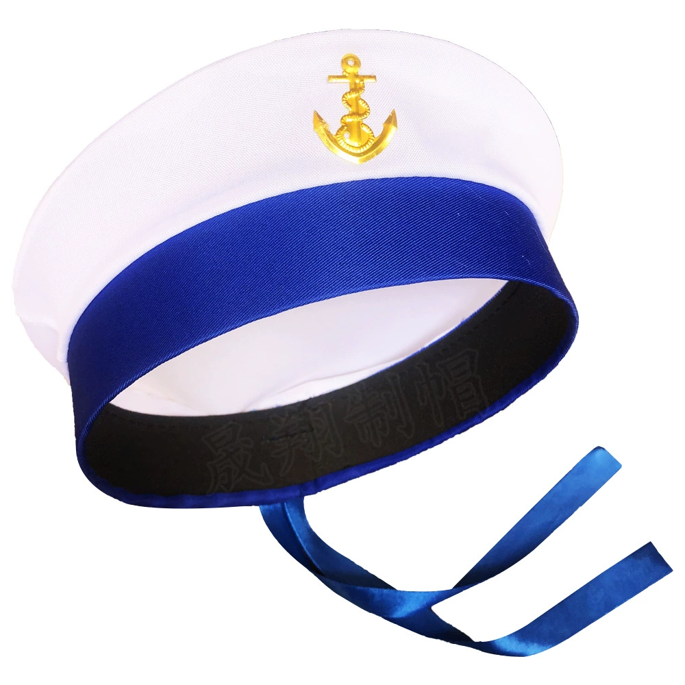 Кросс-бортная фабрика лента шляпа-малин blue edge gold anchor sailors' hat round hat beanie Yiwu производитель оптом