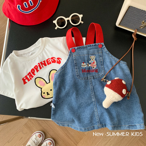 Girls denim skirt 0-6 years old summer baby girl Korean style bear dress baby embroidered cartoon skirt BQ020