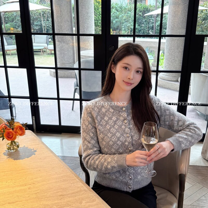 26 Early Spring New Style Channel Wool Mohair Chanel-Style Diamond Pattern Knitted Cardigan Women's Wool Sweater Coat