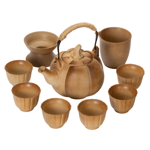 Ceramic tea pot with high-temperature resistance for outdoor tea brewing, herbal outdoor water pot, explosion-proof pumpkin-shaped tea pot