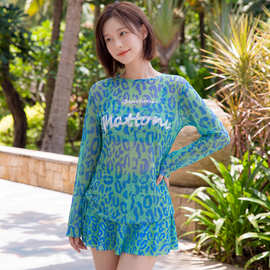 2026新款分体高腰裙式比基尼三件套长袖罩衫大码泳衣女微胖mm显瘦
