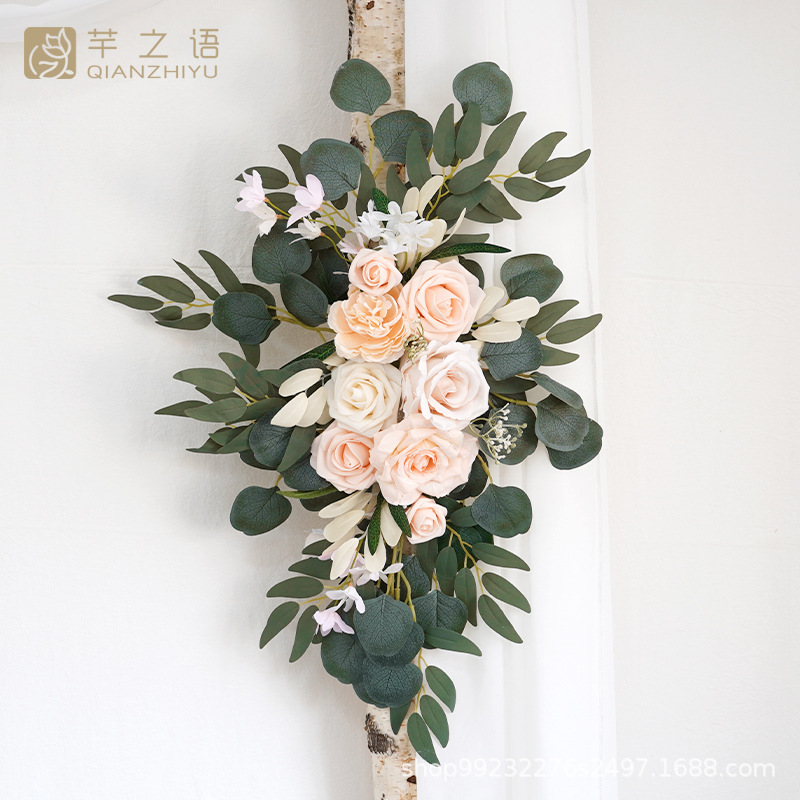 亚马逊热销粉色绢花仿真花拱门门楣花婚礼庆典装饰背景清新户外