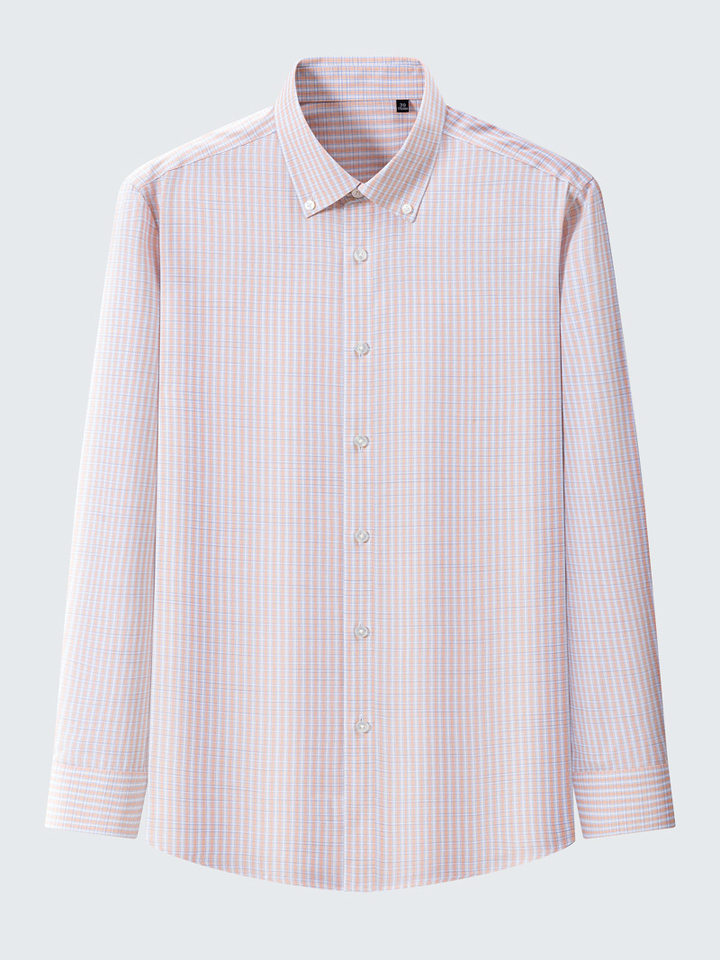 Áo sơ mi nam Oxford kẻ caro cotton dài tay không cần là, phong cách lịch sự đa năng — Sơ mi dài tay kẻ sọc vàng nhạt-302, Tay áo dài ca-rô màu cam và trắng-301