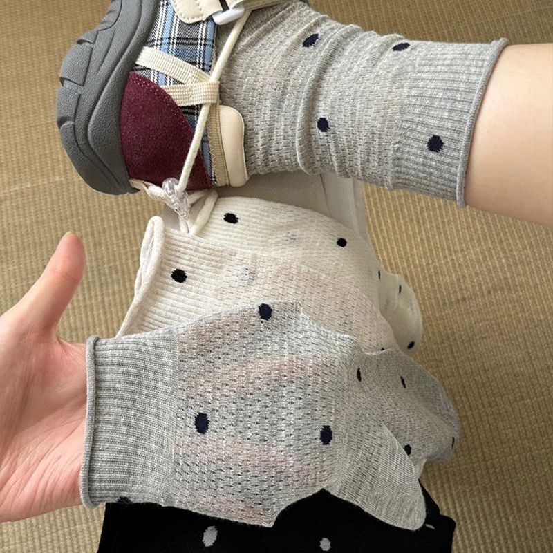 Polka Dot Socks Women Mid-Calf Socks Ins Trendy Summer Thin Cotton Student Mesh Breathable Rolled Edge Versatile Slouch Socks