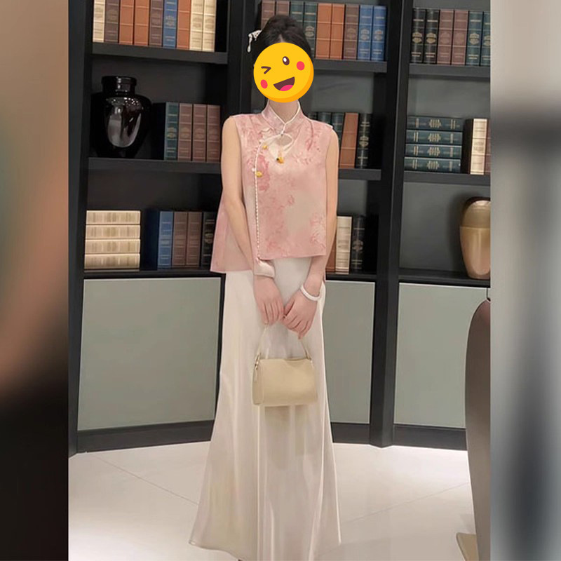シングルピース/新しい中国風のブルーの女性の夏の新しい気質禅風改良されたチャイナドレストップスとスカートトレンディ|undefined