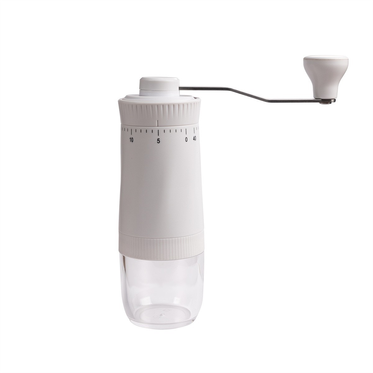 Molinillo de café manual HD-A62 blanco, con ajuste externo y 40 velocidades.
