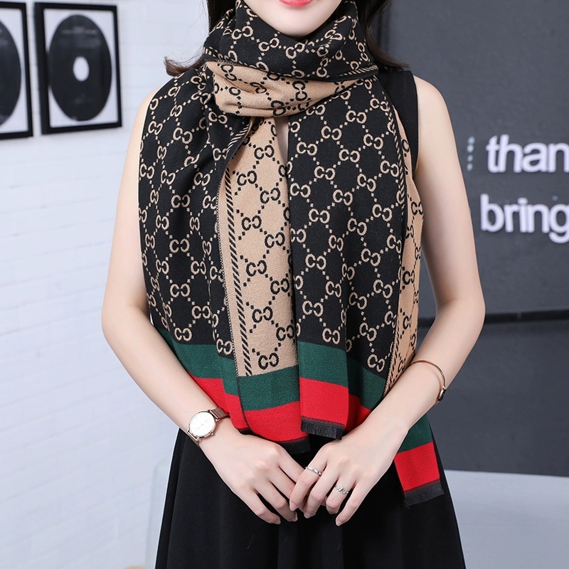 Live C Letter Dobbeltsidig Tykt Varmt Imitert Kasjmirskjerf Dame Kontor Aircondition Varmt Sjal_voghion.com