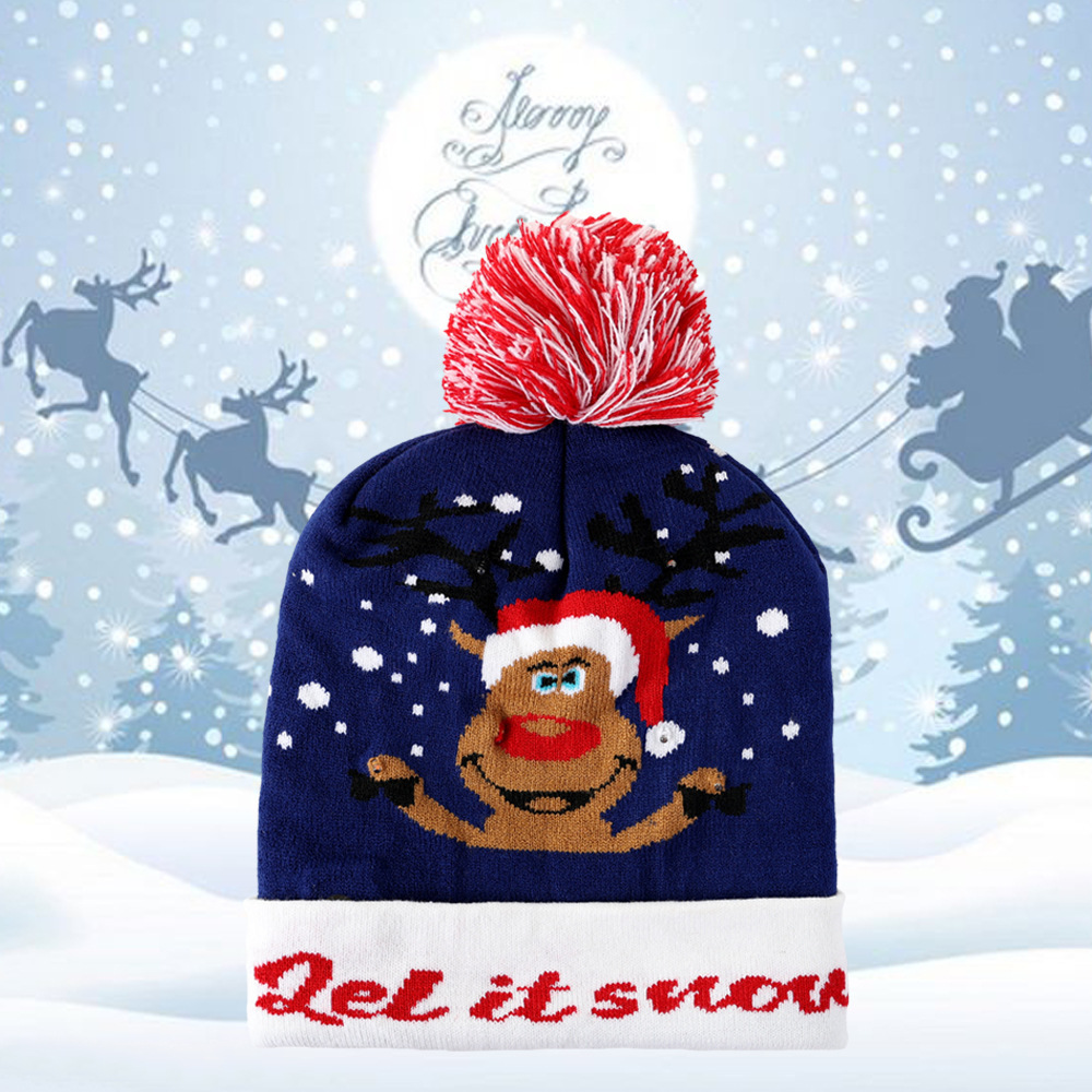Sombrero de Navidad de invierno transfronterizo sombrero de soldado jacquard de punto de moda fiesta de Navidad cálido sombrero de luz LED al por mayor
