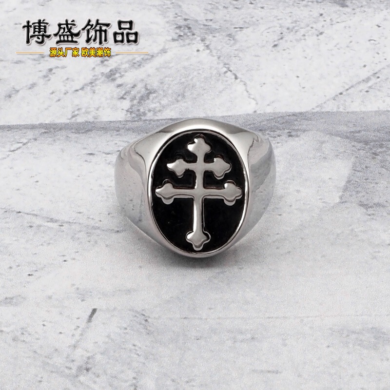New titanium steel logo ring classic Lorraine cross seal ring European and American vintage ring wholesale New titanium steel logo ring classic Lorraine cross seal ring European and American vintage ring wholesale