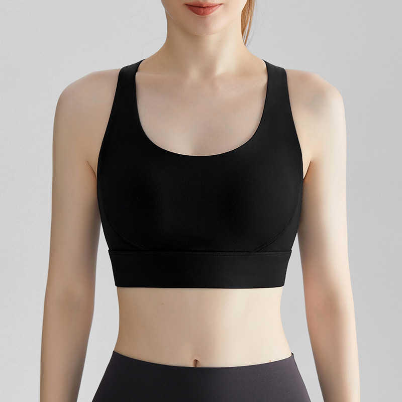 [Personalizado] Sujetador deportivo de alta intensidad para mujer con copas fijas, soporte lateral para el busto, costuras de malla y hermoso diseño de espalda, top de yoga