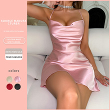 丹尼林跨境吊带裙时尚冰丝丝绸睡裙仿真丝性感休闲露背吊带睡裙女