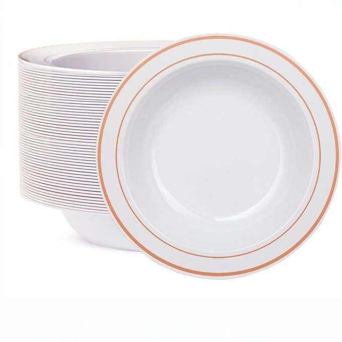 Pure White Hot Stamping Dinner Plate Disposable Ps Hard Plastic Deep Plate Dinner Party Salad European Style Borscht Soup Bowl Tableware