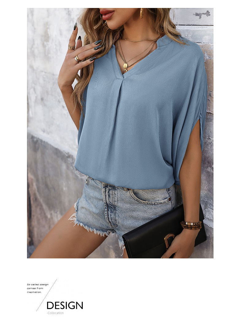 2025 Spring and Summer Season Wholesale Women's Vacation Simple Style Solid Color Short Sleeve Blouses