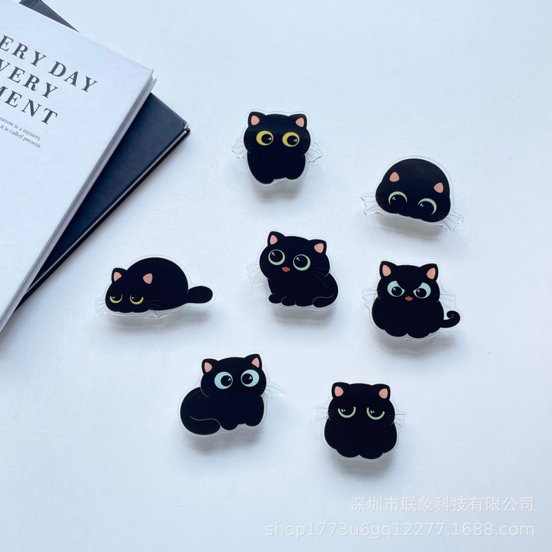 Black Cat Cute Cartoon Creative Acrylic Mobile Phone Airbag Bracket Back Sticker Desktop Support Chasing Drama Artifact New