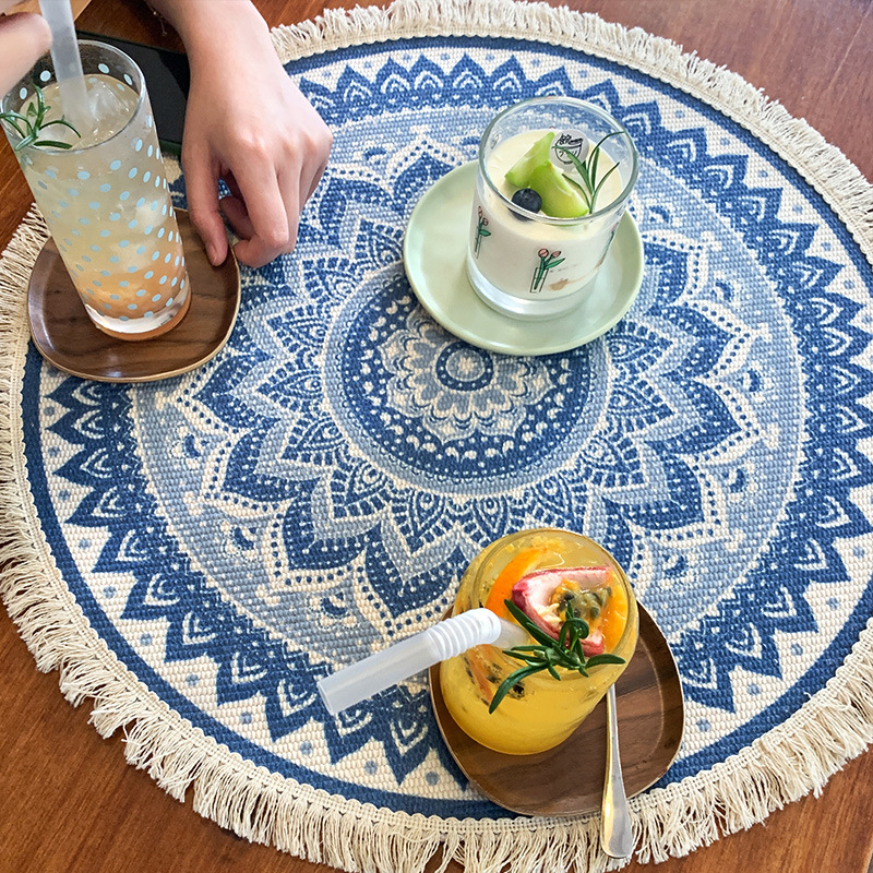 Cotton and Linen Ethnic Style Living Room and Dining Room Tablecloth Coffee Table Mat Ins Still Life Shooting Popular Dessert Table Mat Dustproof