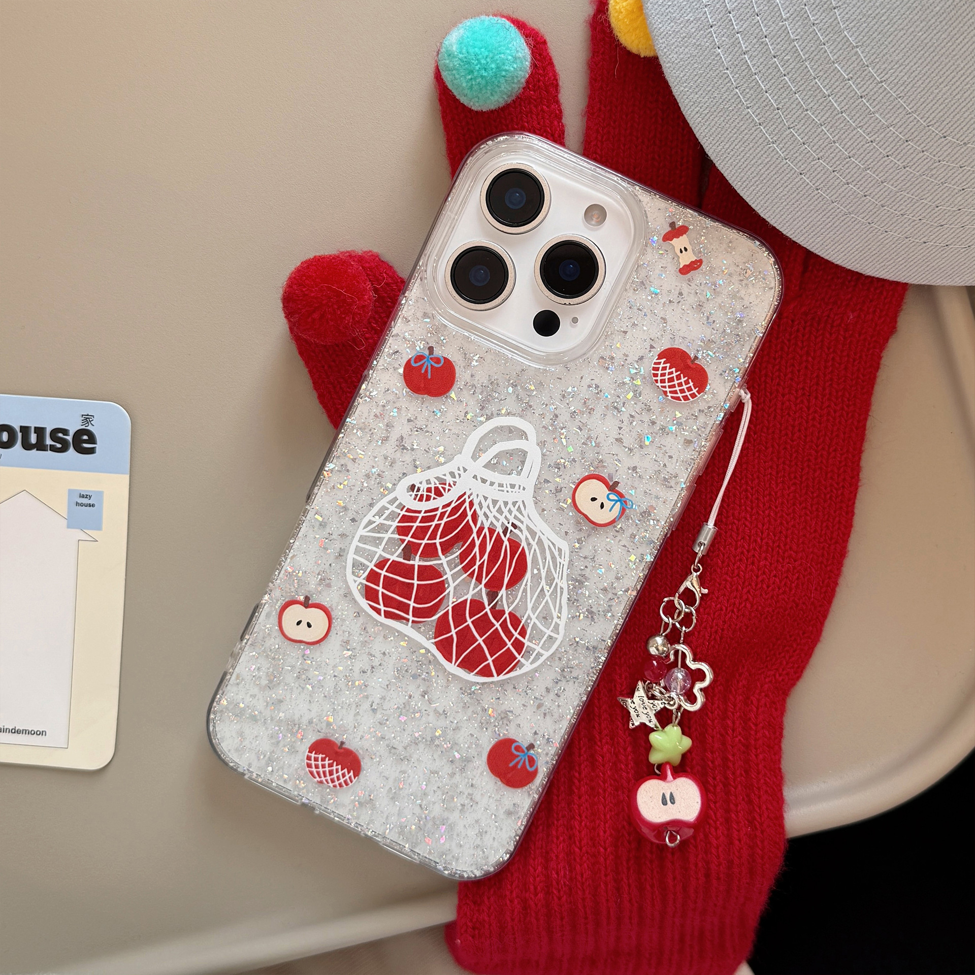 Bolsa de compras de brillo de corazón de niña Apple para iPhone 16Pro funda para teléfono móvil 15ProMax simple 14/13 mujer