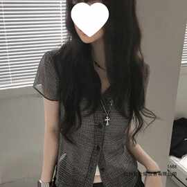 格纹日系短袖衬衫格子夏季新款设计翻领复古收腰上衣衬图片色其他
