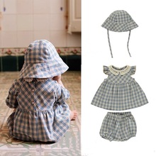 清仓 女童夏季新ins爆款BeBeOrganic系列高定纯棉格子娃娃衫套装