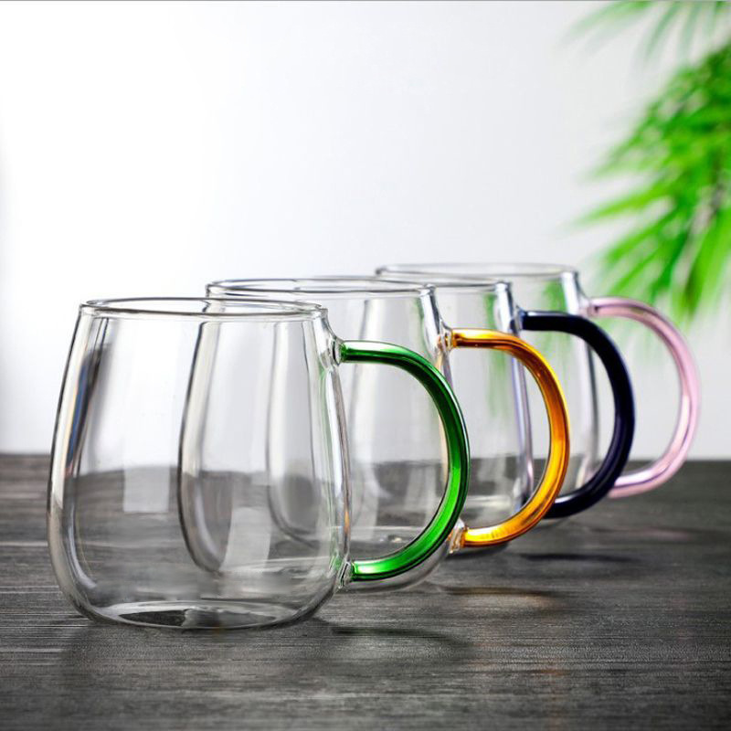 Home Use Flower Green Tea Transparent Coffee Color Handle High Borosilicate Glass Juice Breakfast Milk Cup_voghion.com
